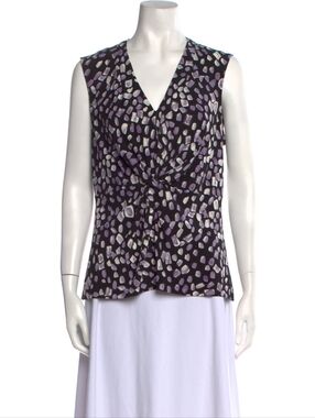 Donna Karan Printed V Neck Blouse Size XL